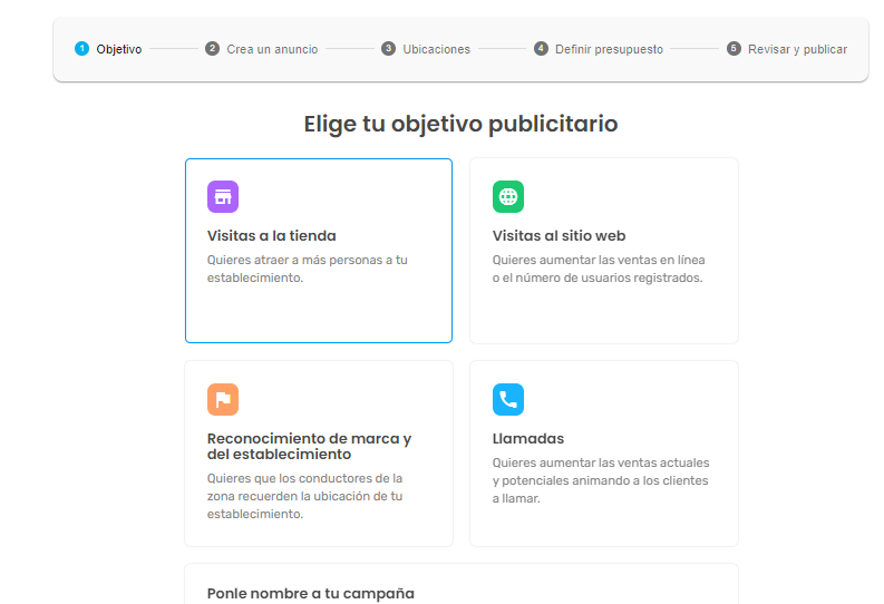 Elige tu objetivo publicitario Elige tu objetivo publicitario
