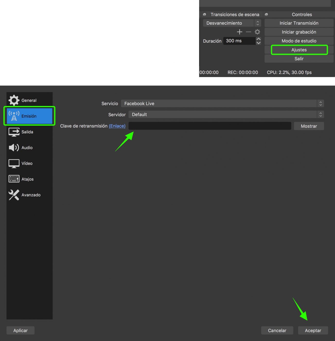 Paso 3 - OBS Studio para Facebook Live