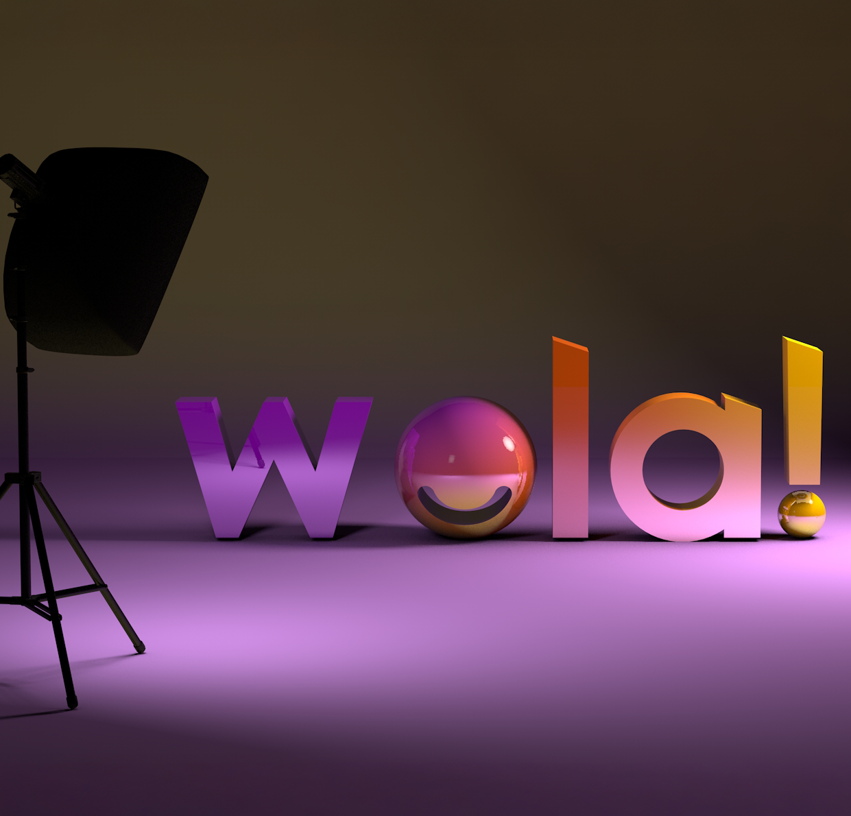 logotipo de la marca Wola! con colores morado, amarillo, naranja y una carita feliz.