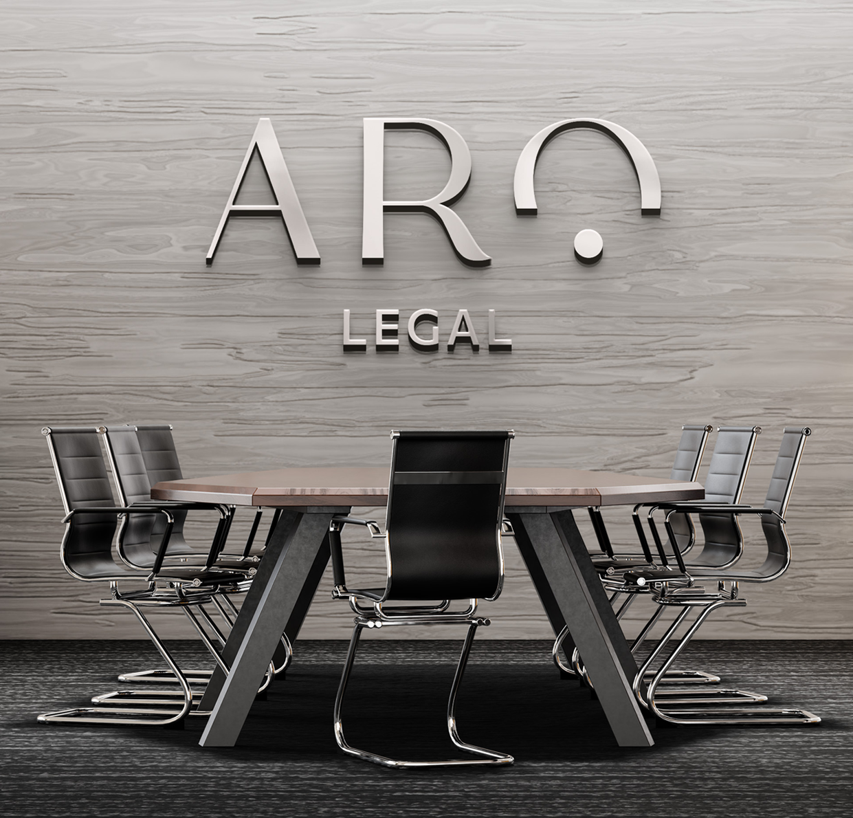 Mesa de reuniones con sillas elegantes en ambiente profesional de despacho legal