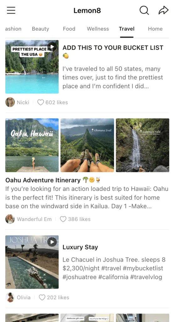 imagen que muestra la parte de Travel, con fotos de paisajes