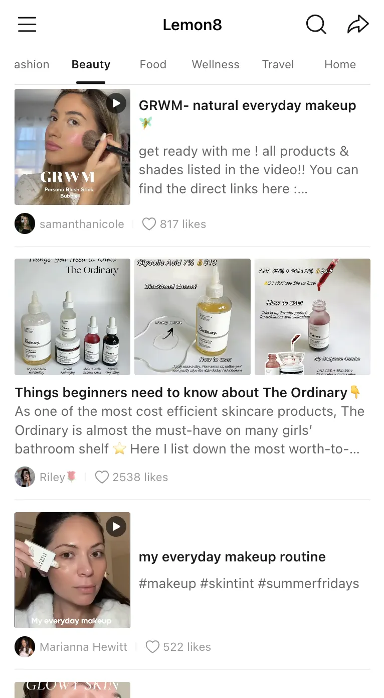 Sección de Beauty, bonito en español, muestra maquillajes y productos de moda