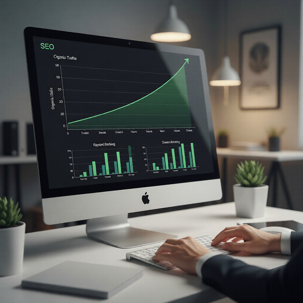 Ordenador con métricas de SEO